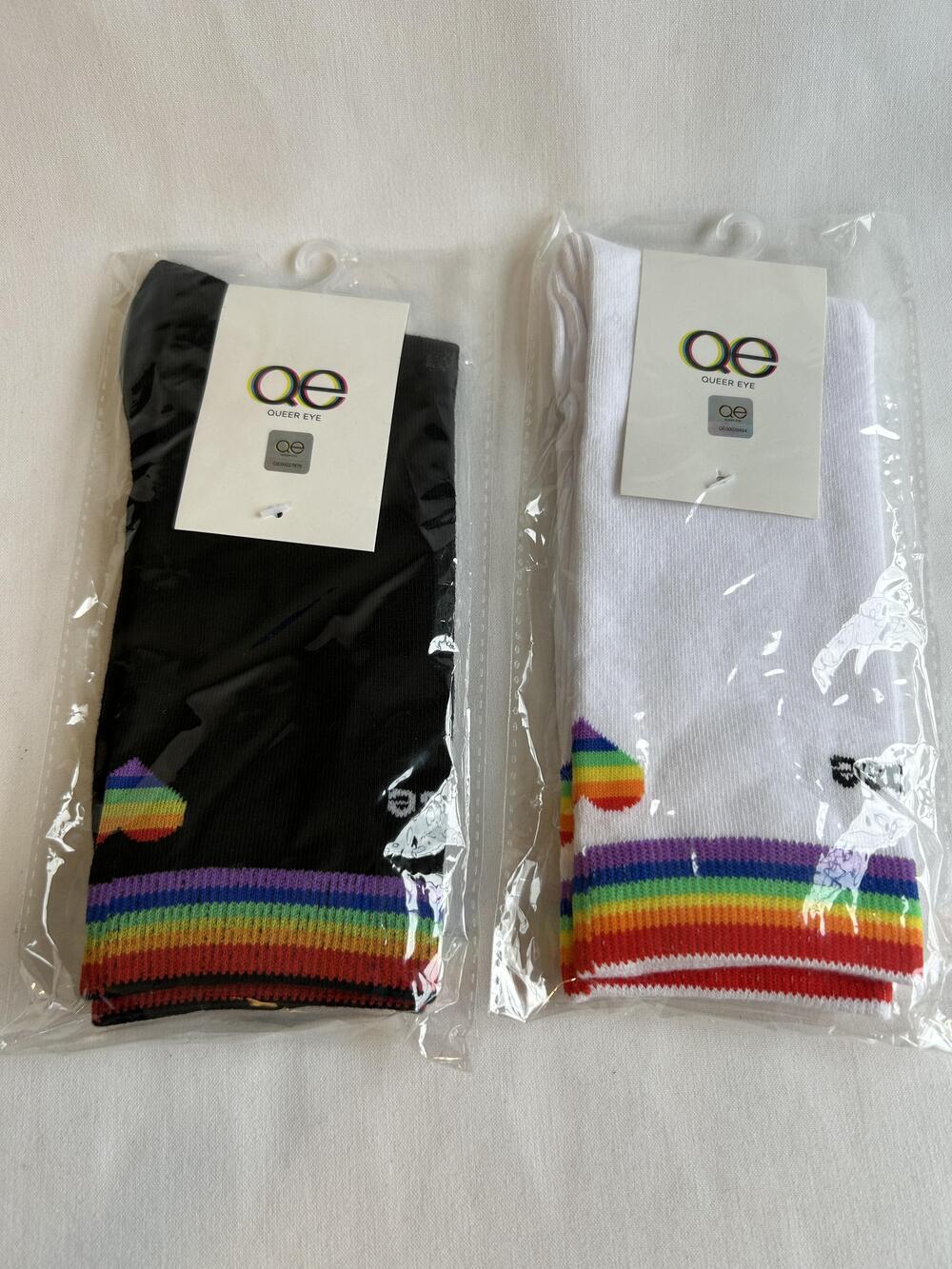 Queer Eye Socks Crew One Size 2 Pair Black White Rainbow Choose Kindness
